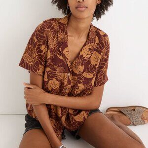 Madewell Linen Blend Button Down Camp Shirt